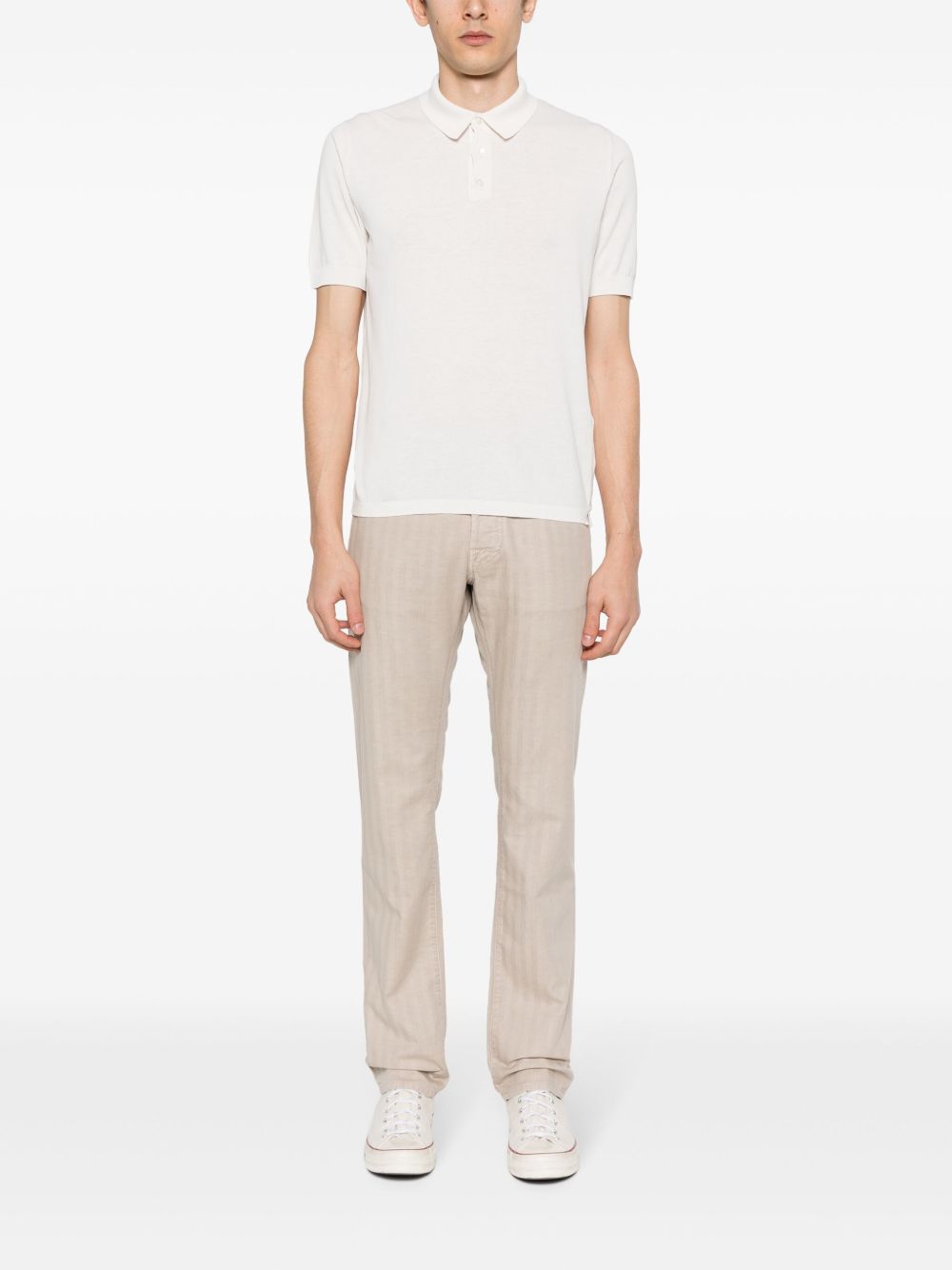 Maison-Kitsune Tapered Pants Men Jacob Cohën Herringbone tapered-leg Trousers Neutrals