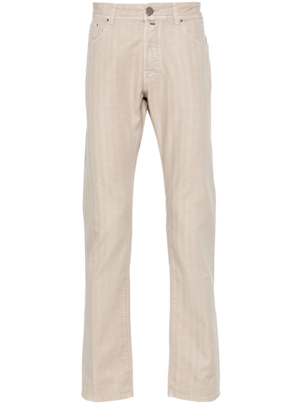 Maison-Kitsune Tapered Pants Men Jacob Cohën Herringbone tapered-leg Trousers Neutrals