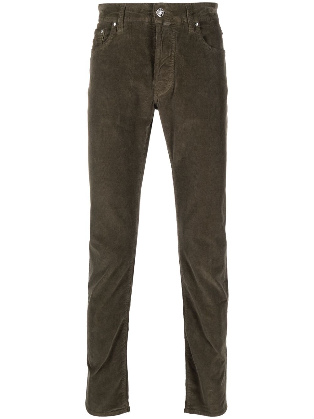 Maison-Kitsune Tapered Pants Men Jacob Cohën slim-fit Cotton Corduroy Trousers Green