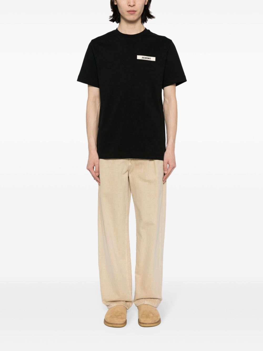 Jacquemus logo-patch Cotton T-shirt Black Men T-Shirts Maison-Kitsune