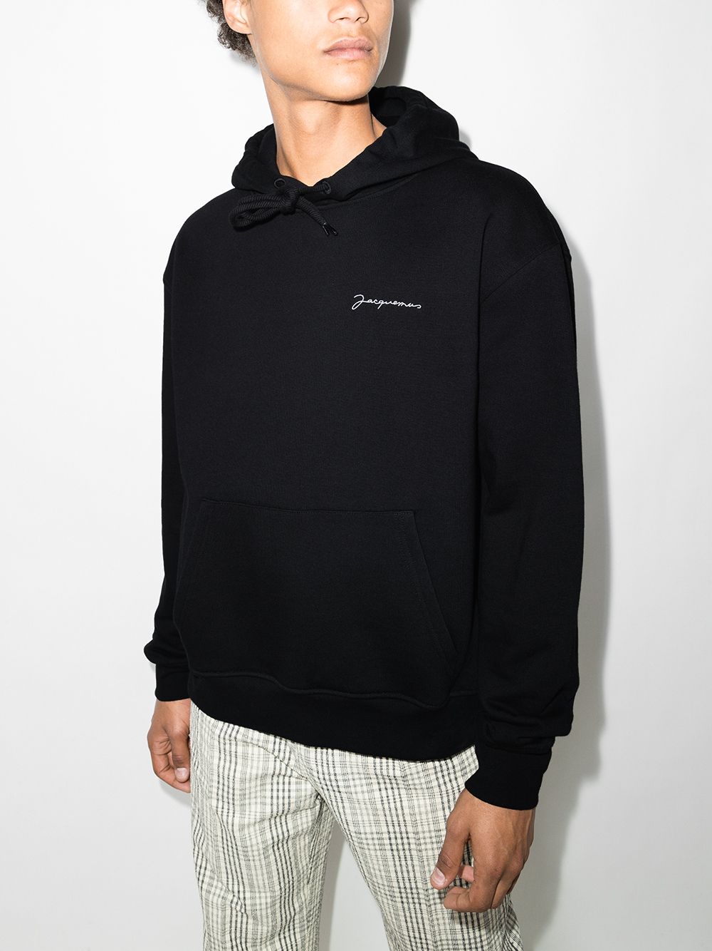 Maison-Kitsune Jacquemus logo-embroidered Cotton Hoodie Black Men Hoodies