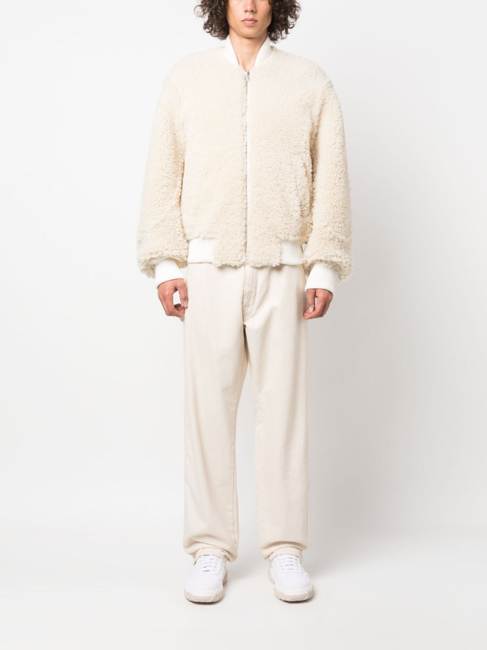 Maison-Kitsune Bomber Jackets Men Jacquemus Le Blouson Pilou Shearling Bomber Jacket White