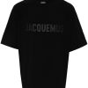 Jacquemus Le T-shirt Typo Cotton Top Black Men T-Shirts Maison-Kitsune