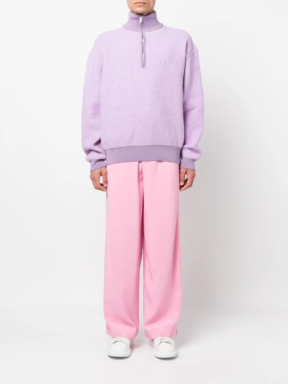 Maison-Kitsune Jacquemus La Maille Berger half-zip Jumper Purple Men Knitted Sweaters