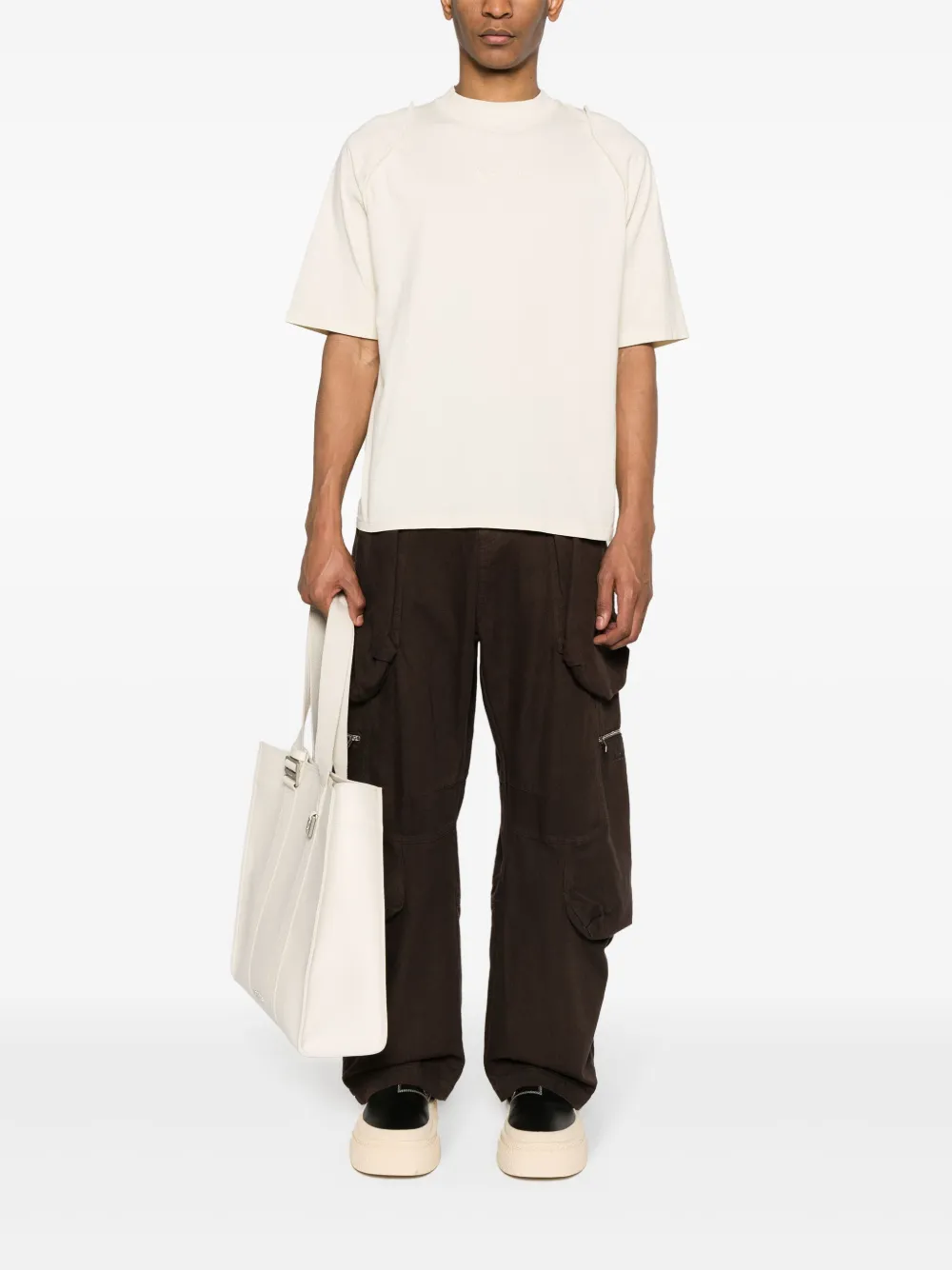 Men T-Shirts Maison-Kitsune Jacquemus Le Camargue logo-embroidered T-shirt Neutrals