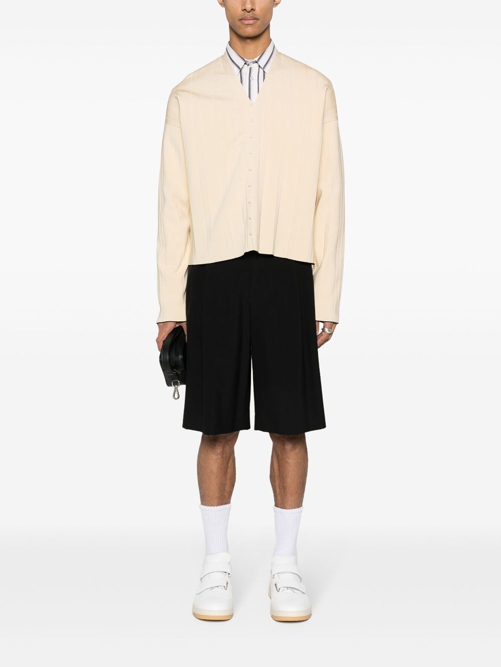 Maison-Kitsune Cardigans Men Jacquemus Pleated Ribbed Cardigan Neutrals