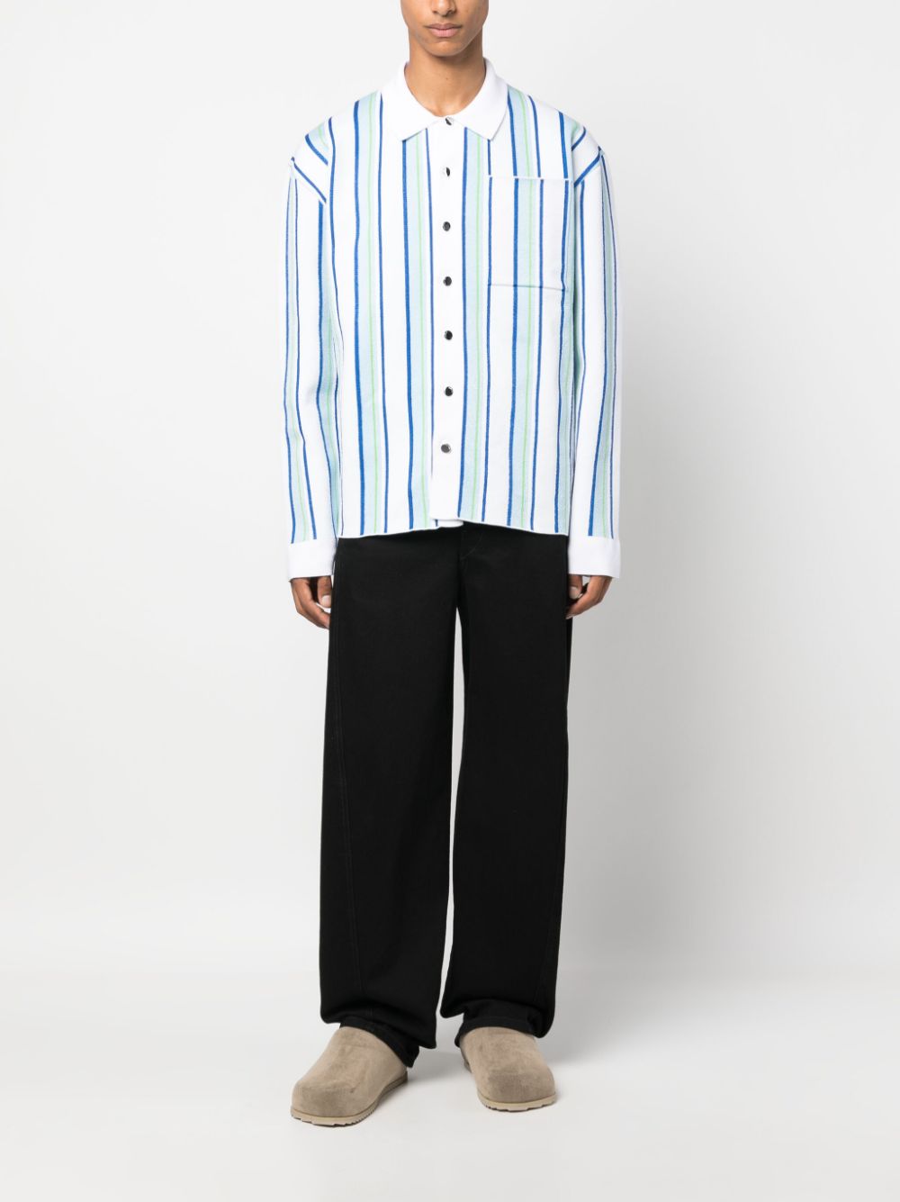 Maison-Kitsune Polo Shirts Men Jacquemus La Chemise Maille Striped Polo Shirt White