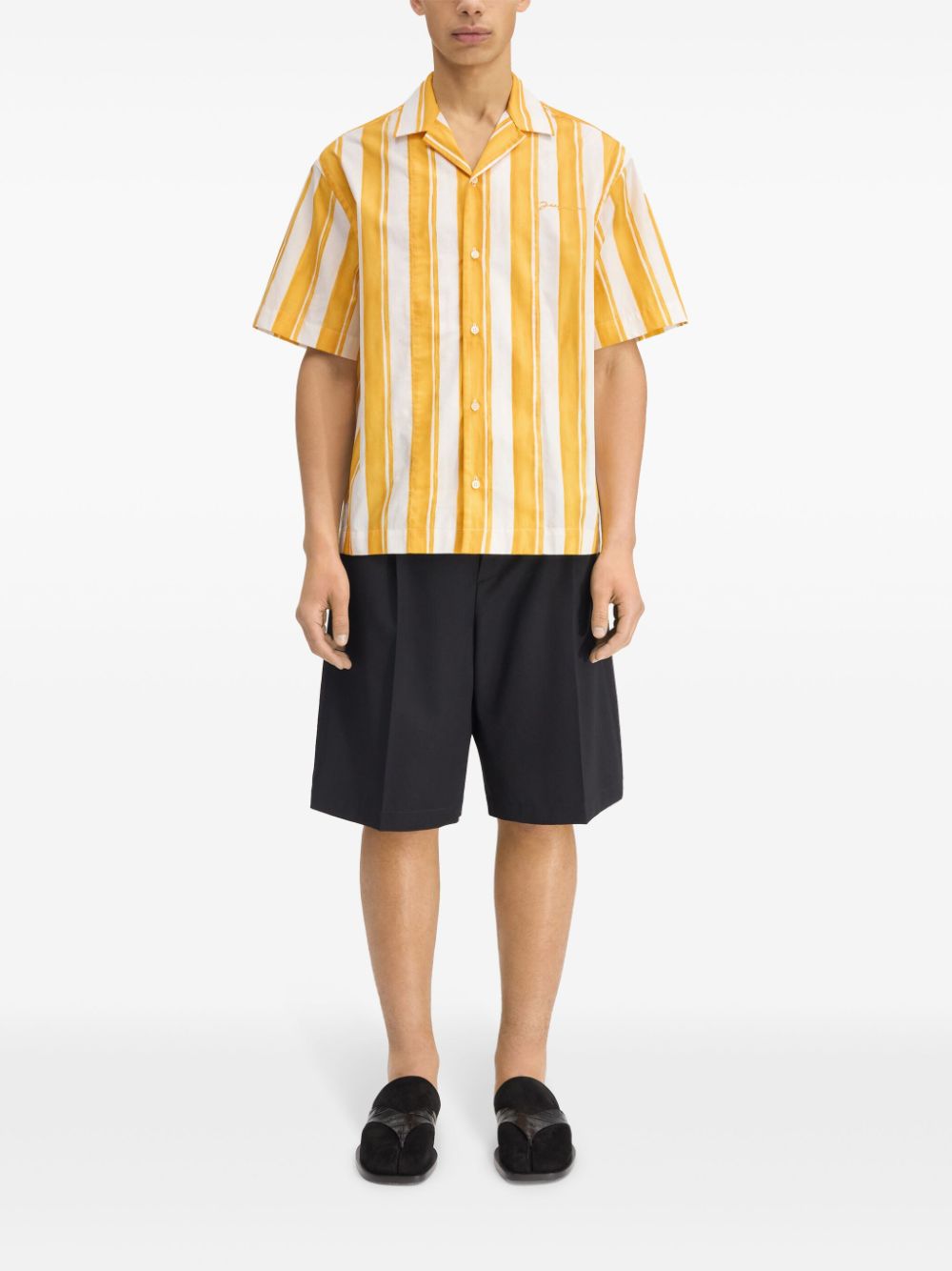 Maison-Kitsune Jacquemus logo-embroidered Striped Shirt Yellow Men Shirts