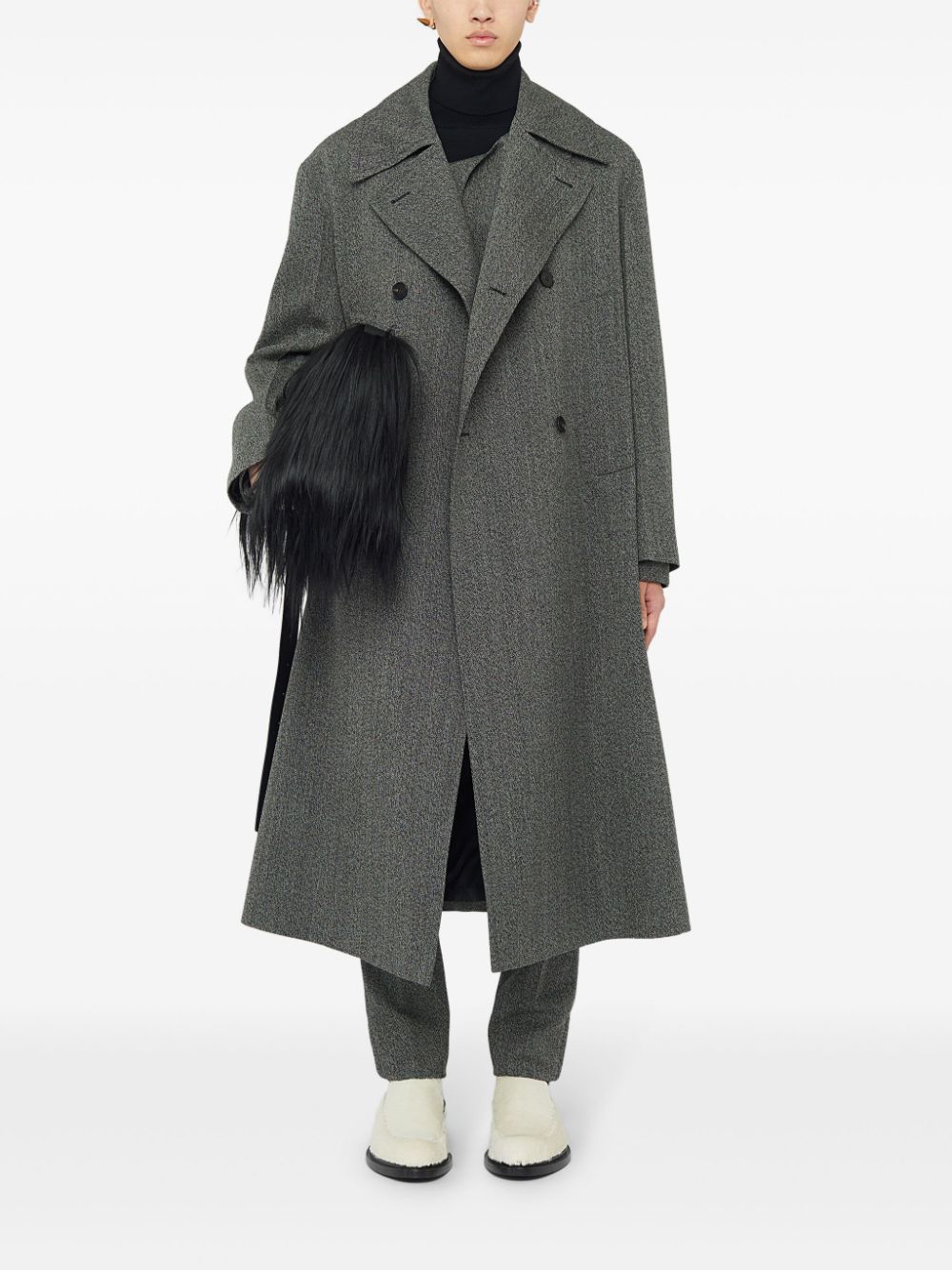 Maison-Kitsune Jil Sander Belted Coat Grey Men Double Breasted Coats