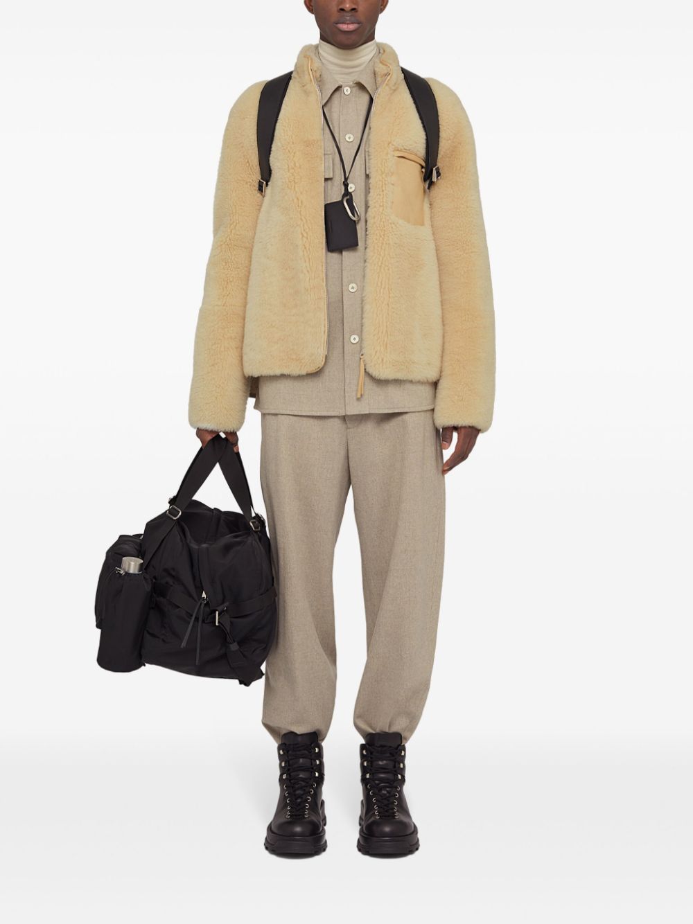 Jil Sander logo-patch Wool Tapered Trousers Neutrals Maison-Kitsune Men Tapered Pants