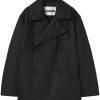 Maison-Kitsune Double Breasted Coats Men Jil Sander double-breasted Cotton Coat Black