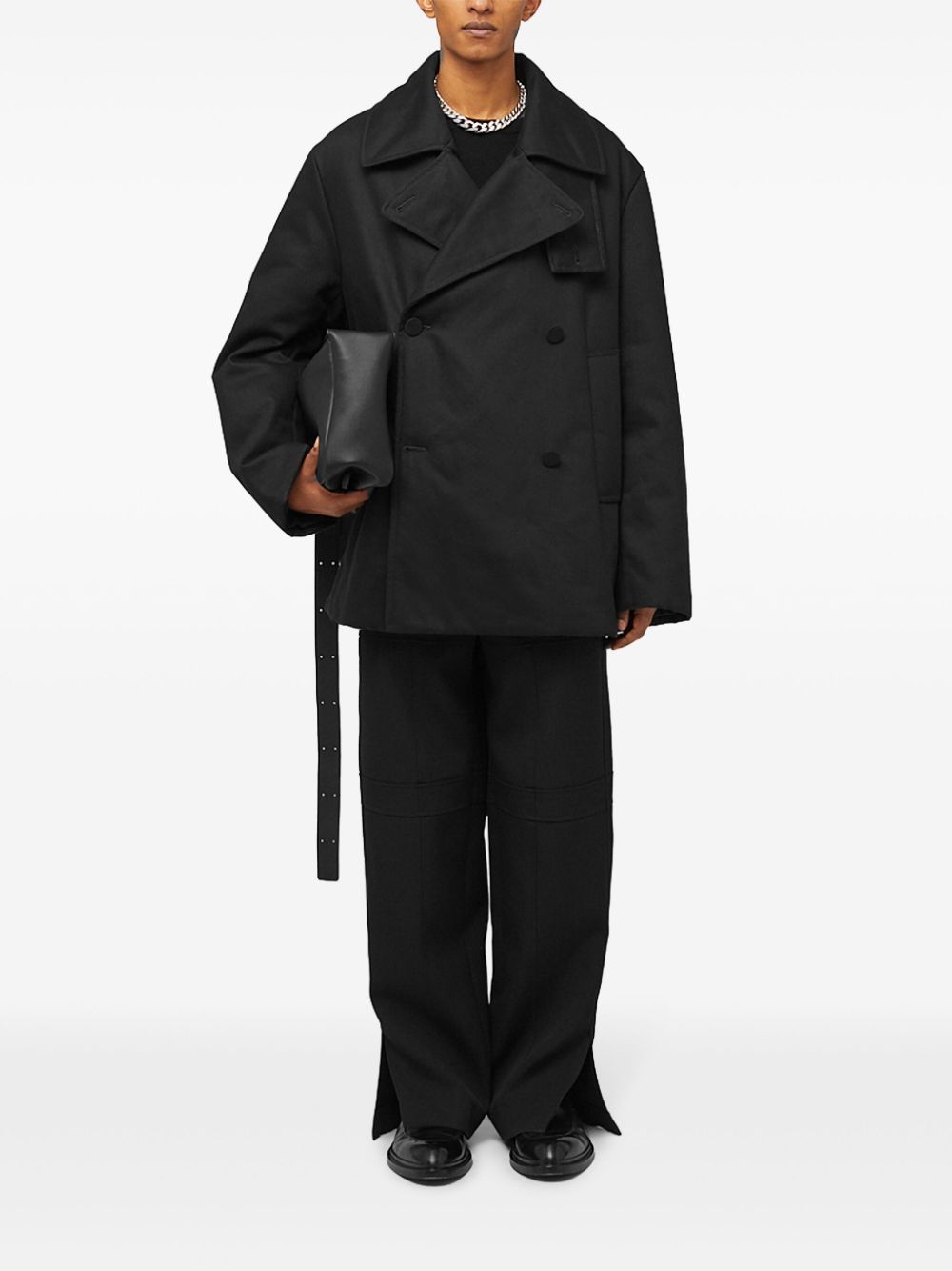 Maison-Kitsune Double Breasted Coats Men Jil Sander double-breasted Cotton Coat Black