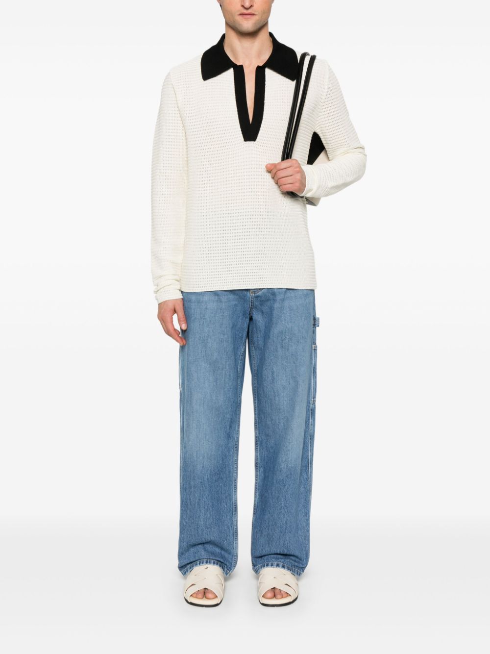 Maison-Kitsune Jil Sander open-knit Sweater White Men Polo Shirts