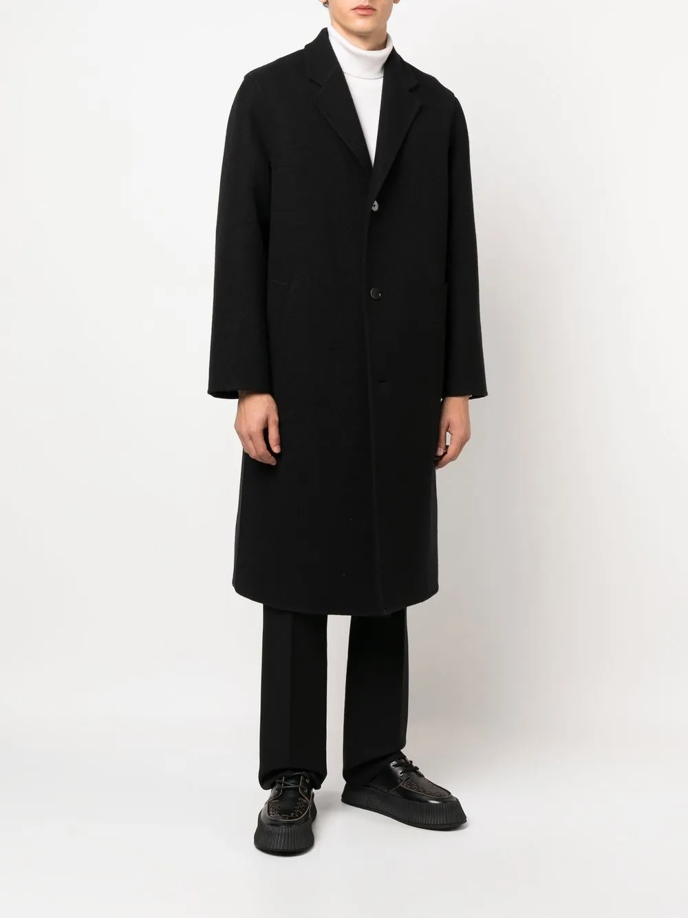 Maison-Kitsune Jil Sander single-breasted mid-length Coat Black Men Single Breasted Coats