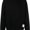 Maison-Kitsune Jil Sander logo-patch Cotton Jumper Black Men Knitted Sweaters