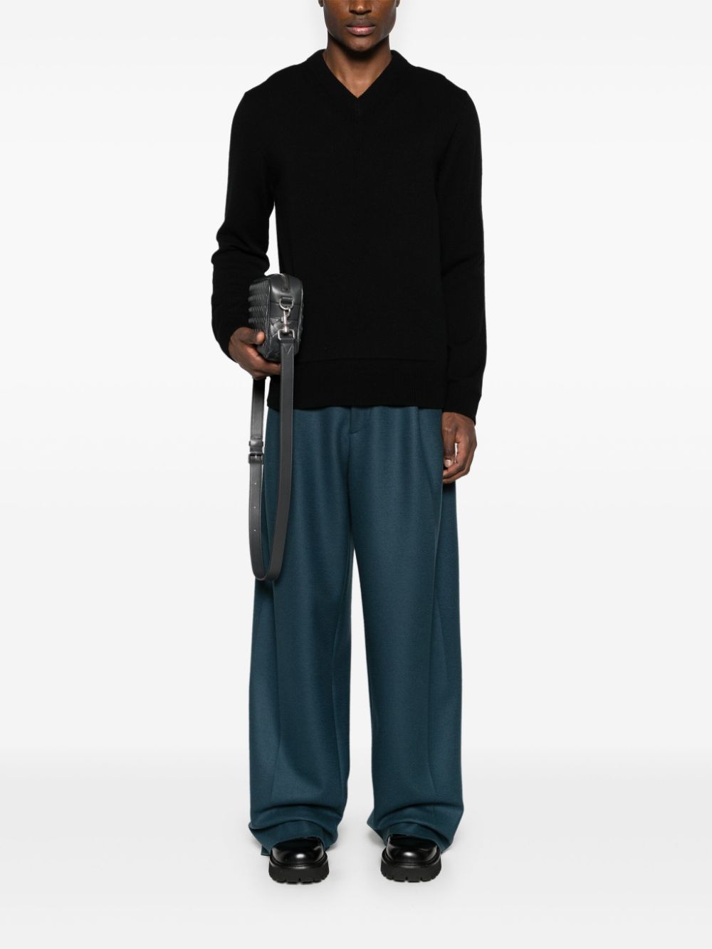 Maison-Kitsune Jil Sander V-neck Knitted Jumper Black Men Knitted Sweaters
