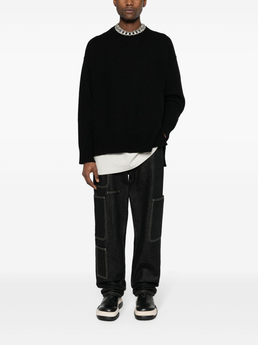 Jil Sander side-slits Wool Jumper Black Men Knitted Sweaters Maison-Kitsune