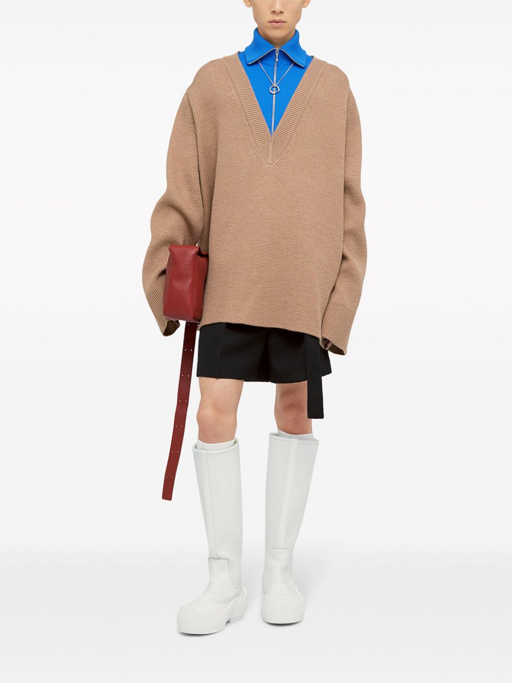 Jil Sander layered-design wool-blend Jumper Neutrals Maison-Kitsune Men Knitted Sweaters
