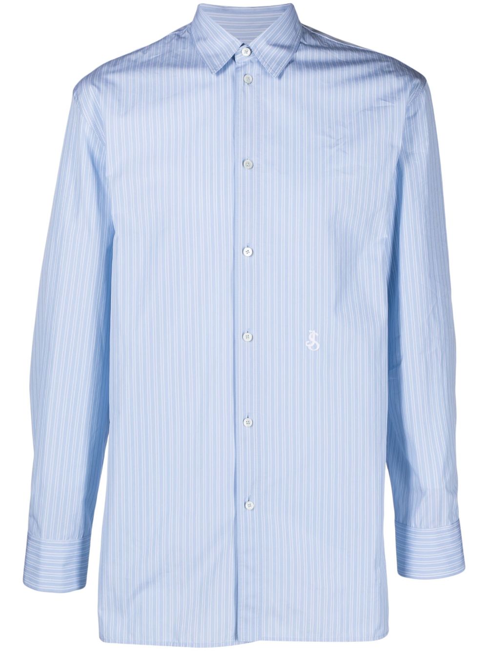 Maison-Kitsune Jil Sander logo-embroidered stripe-print Cotton Shirt Blue Men Shirts