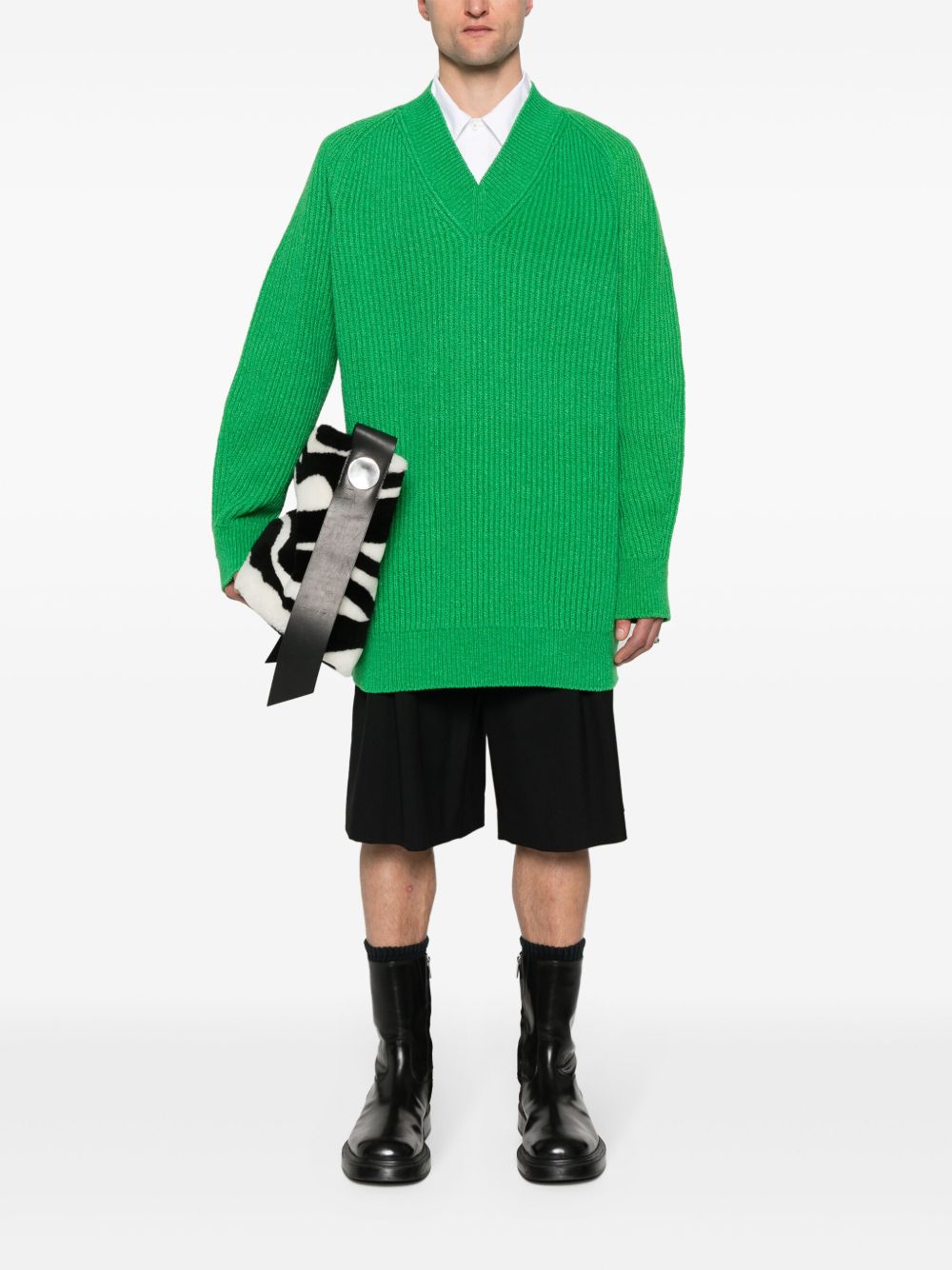 Jil Sander Ribbed Knit Jumper Green Maison-Kitsune Men Knitted Sweaters