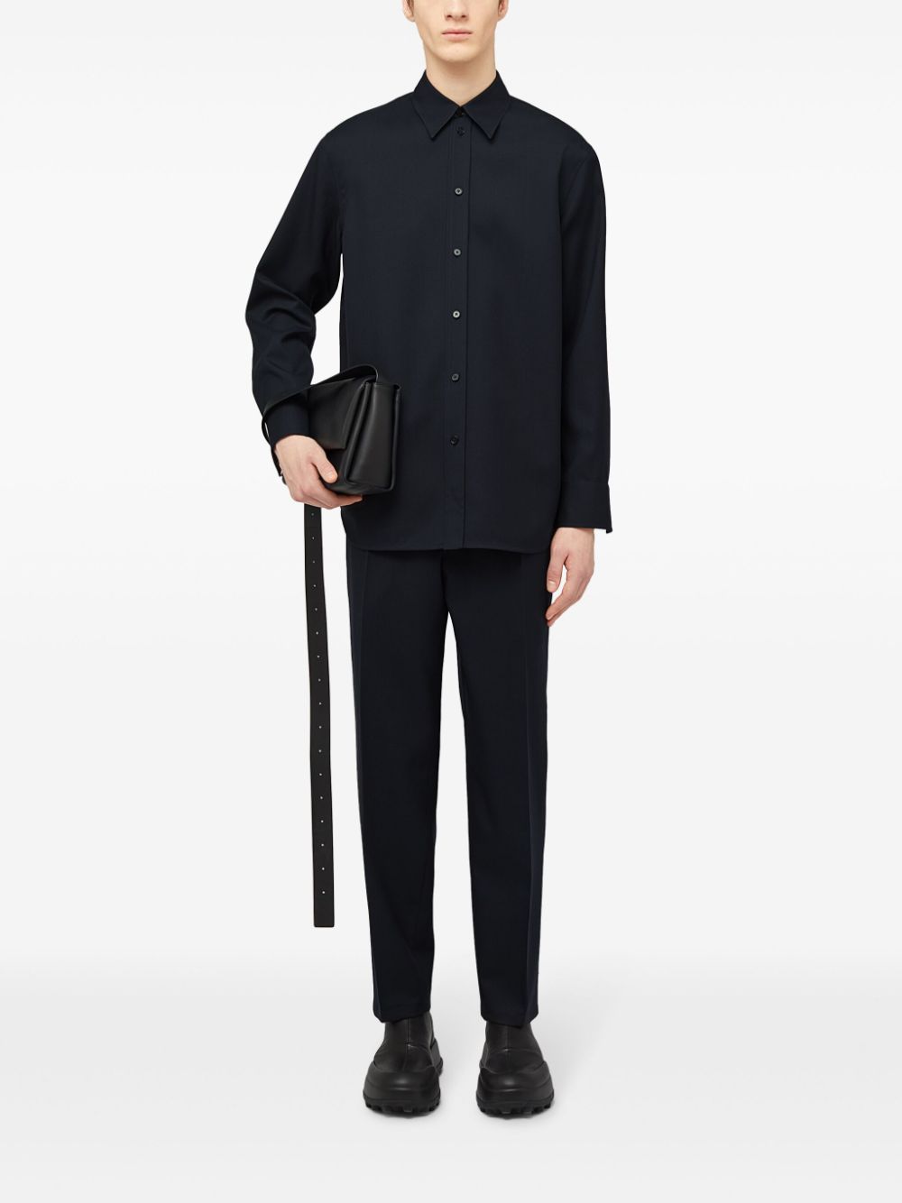 Men Tapered Pants Maison-Kitsune Jil Sander Wool Tapered Trousers Blue