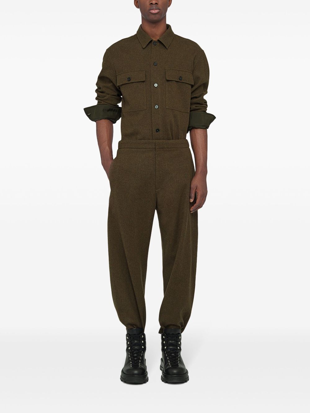 Maison-Kitsune Jil Sander drop-shoulder Flannel Shirt Brown Men Shirts