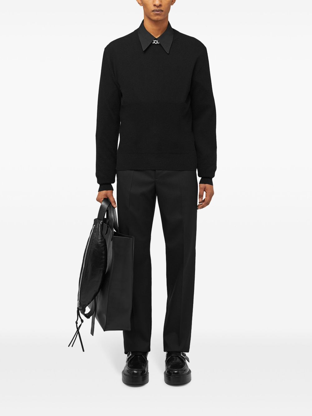 Men Knitted Sweaters Maison-Kitsune Jil Sander round-neck Cashmere Jumper Black