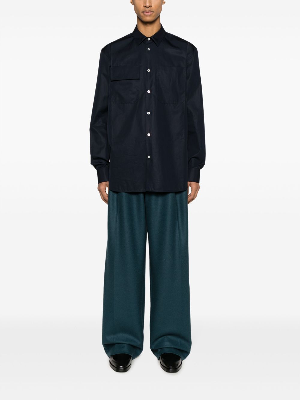 Maison-Kitsune Shirts Men Jil Sander pointed-collar Organic Cotton Shirt Blue
