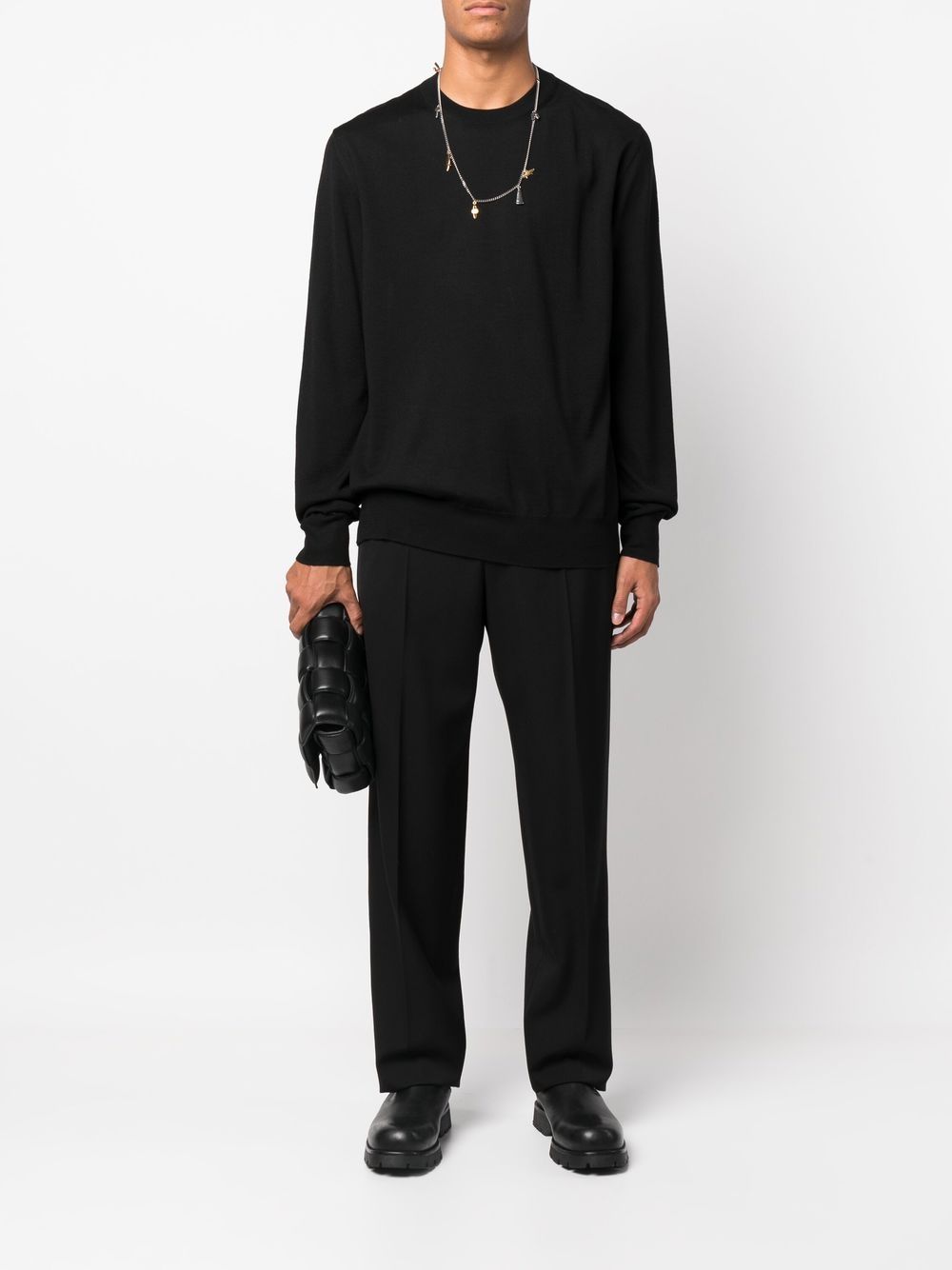 Maison-Kitsune Jil Sander wool-knit crew-neck Jumper Black Men Knitted Sweaters