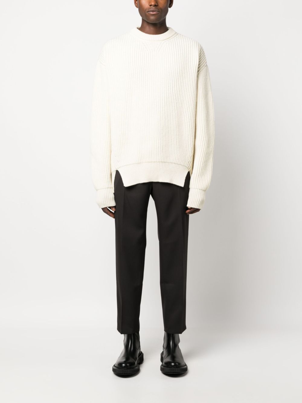 Men Knitted Sweaters Maison-Kitsune Jil Sander crew-neck ribbed-knit Wool Jumper Neutrals