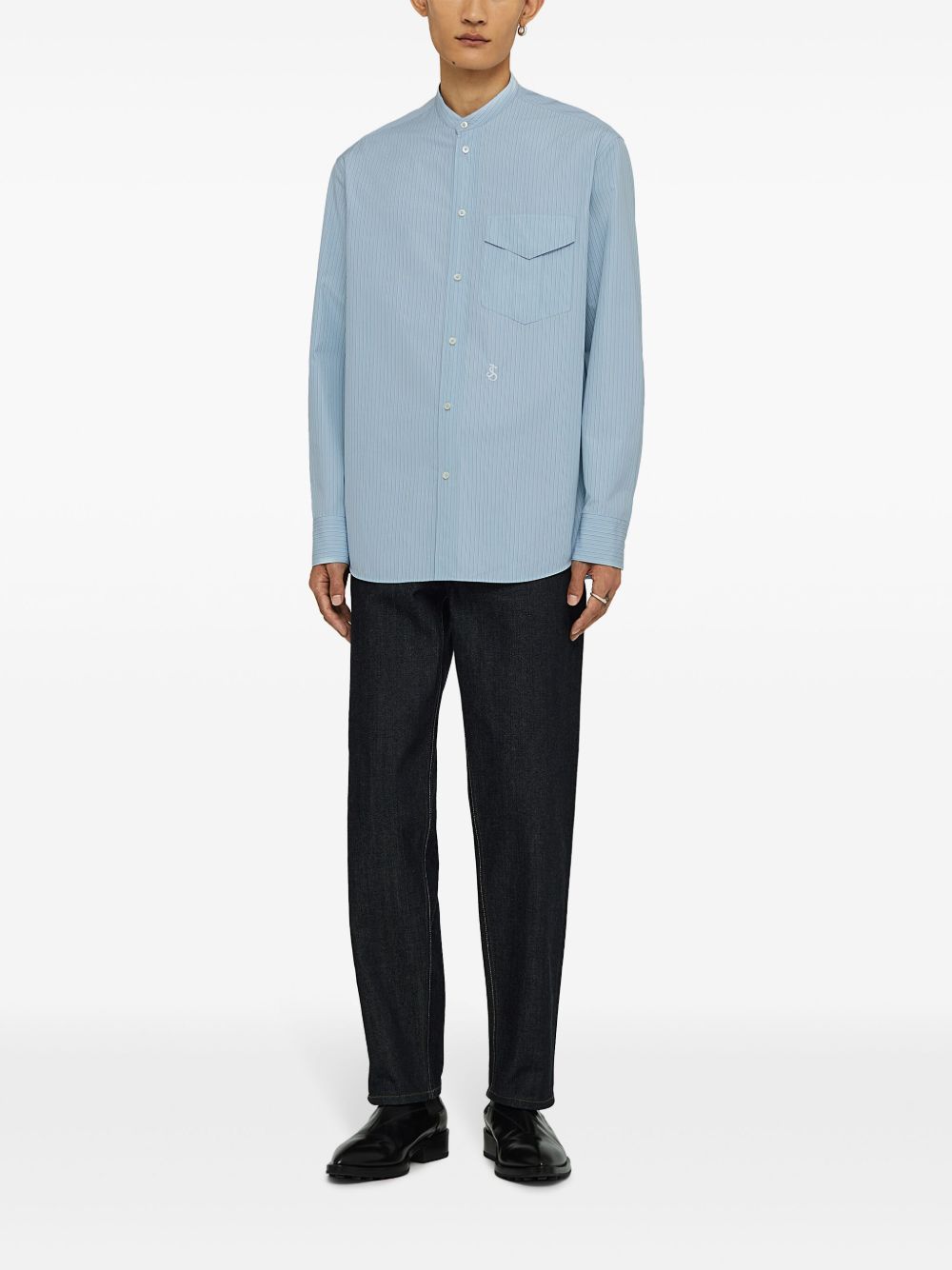 Men Shirts Maison-Kitsune Jil Sander Wednesday Striped Cotton Shirt Blue