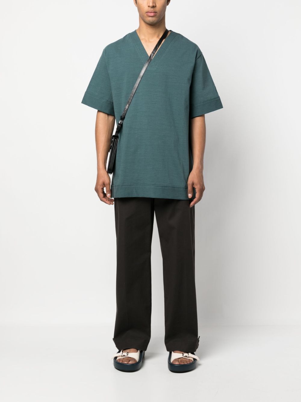 Jil Sander V-neck short-sleeved T-shirt Blue Men T-Shirts Maison-Kitsune