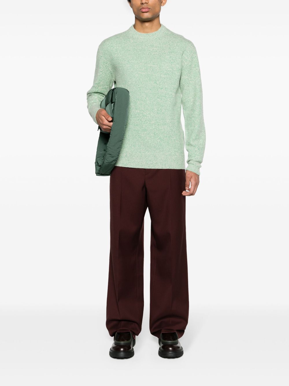 Maison-Kitsune Jil Sander marl-knit Wool Blend Jumper Green Men Knitted Sweaters