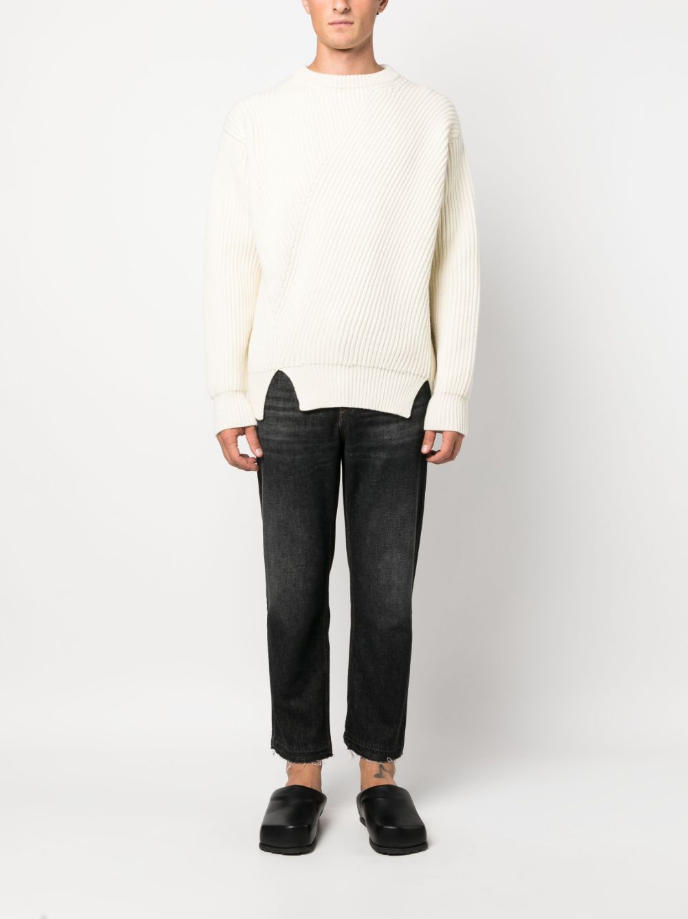 Men Knitted Sweaters Maison-Kitsune Jil Sander waffle-knit side-slits Jumper Neutrals