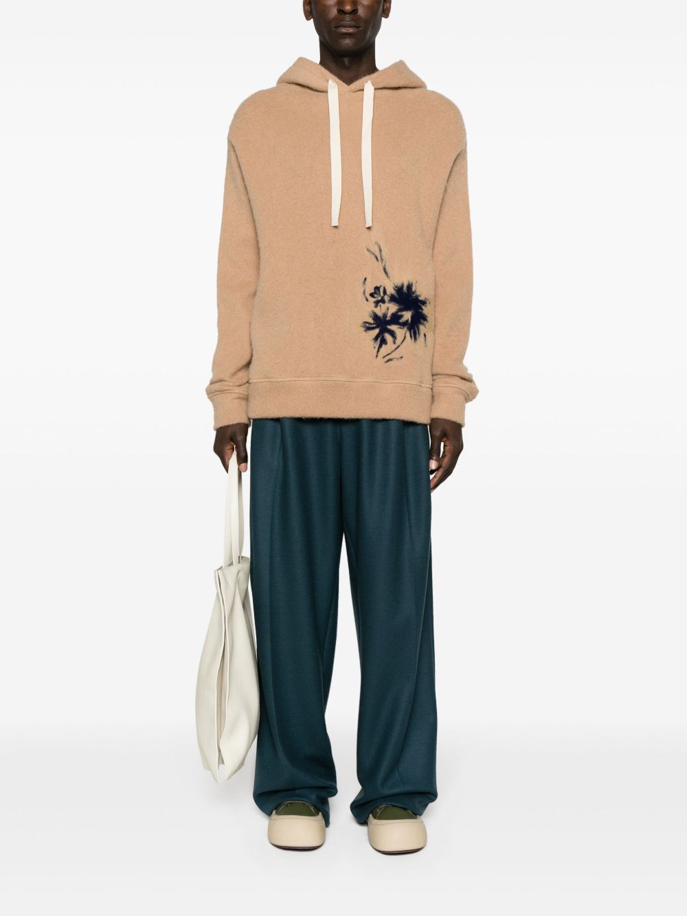 Jil Sander floral-print Drawstring Hoodie Brown Maison-Kitsune Men Hoodies