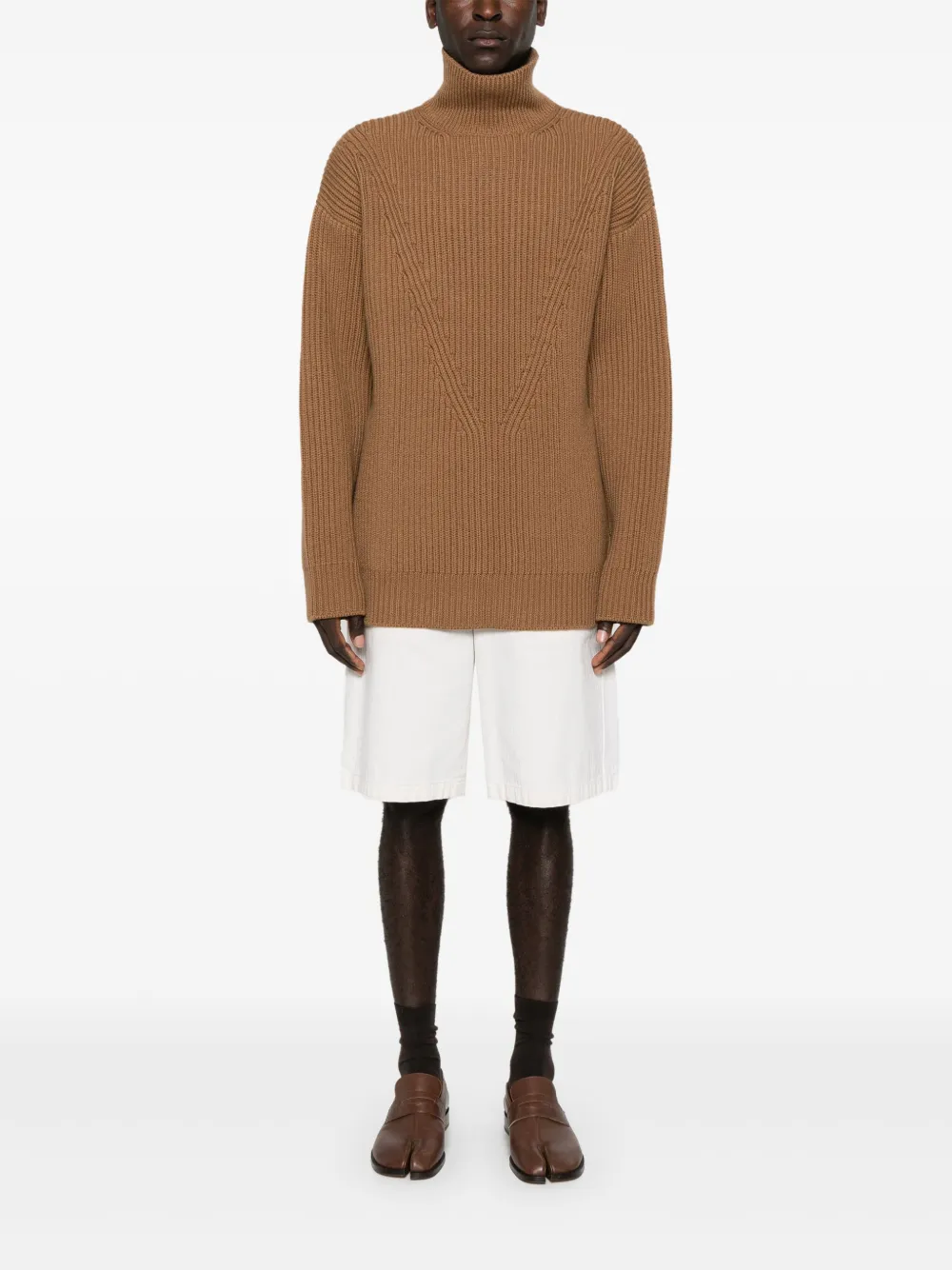 Maison-Kitsune Knitted Sweaters Men Jil Sander roll-neck Wool Jumper Brown