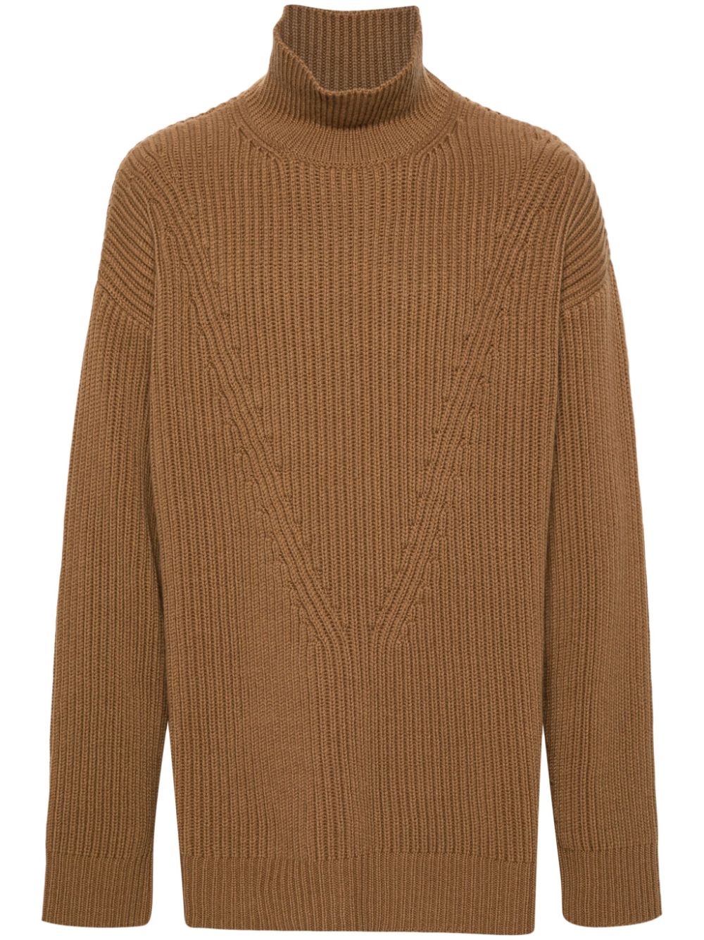 Maison-Kitsune Knitted Sweaters Men Jil Sander roll-neck Wool Jumper Brown