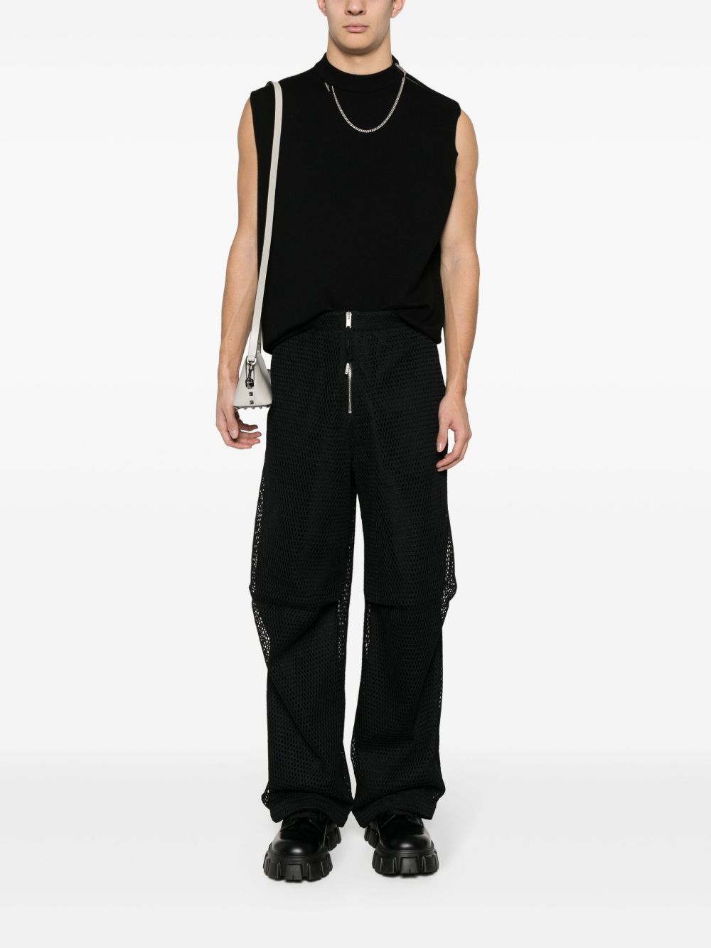Maison-Kitsune Jil Sander Layered open-knit Trousers Black Men Regular-Fit & Straight Leg Pants