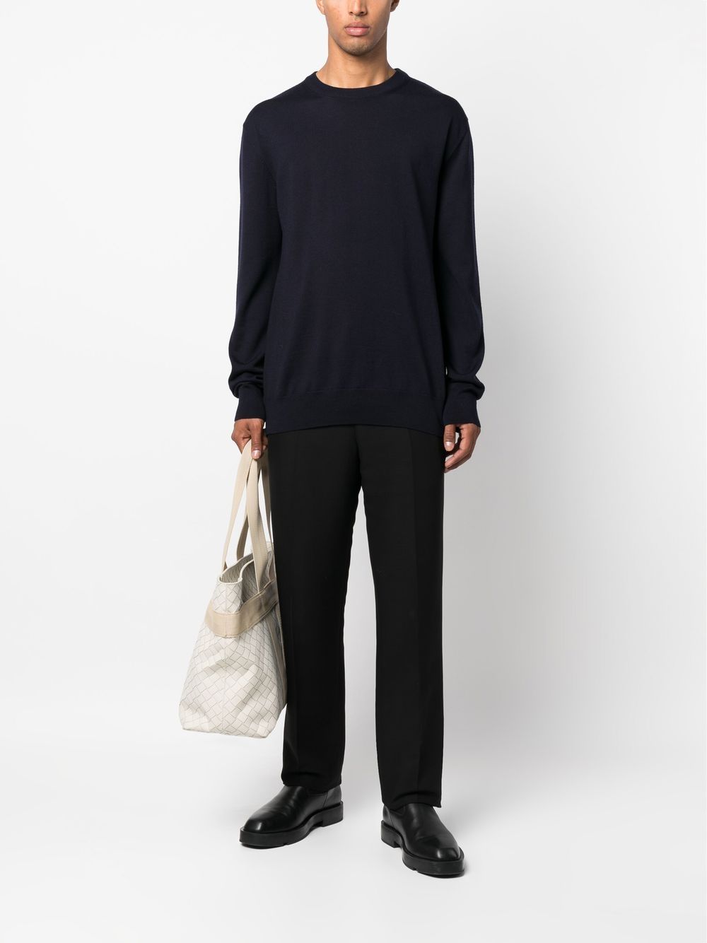 Maison-Kitsune Jil Sander crew-neck Wool Jumper Blue Men Knitted Sweaters