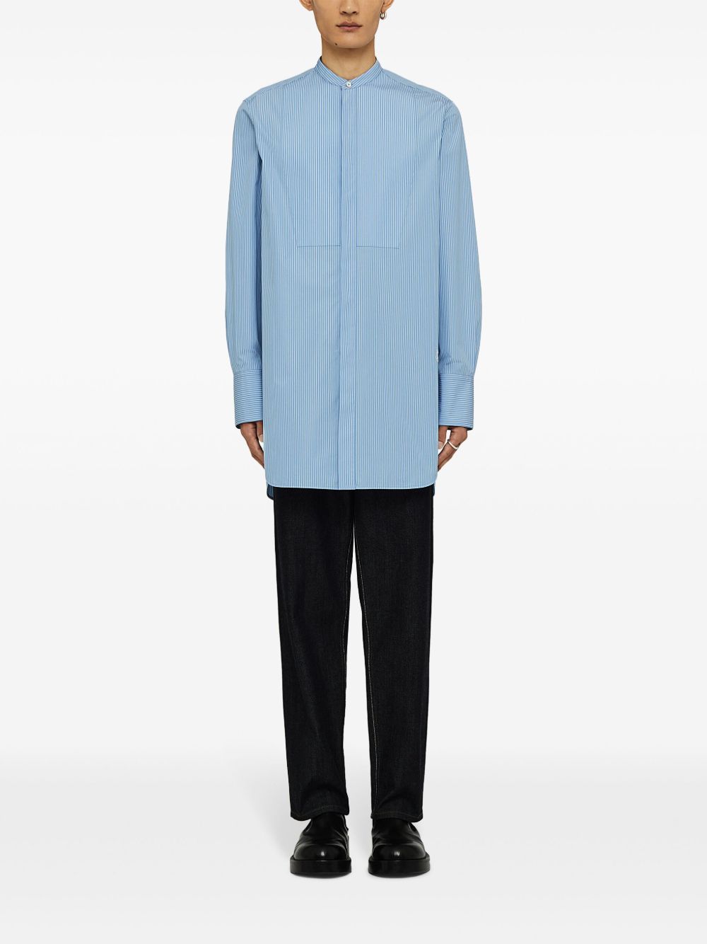 Men Shirts Maison-Kitsune Jil Sander Saturday Striped Cotton Shirt Blue