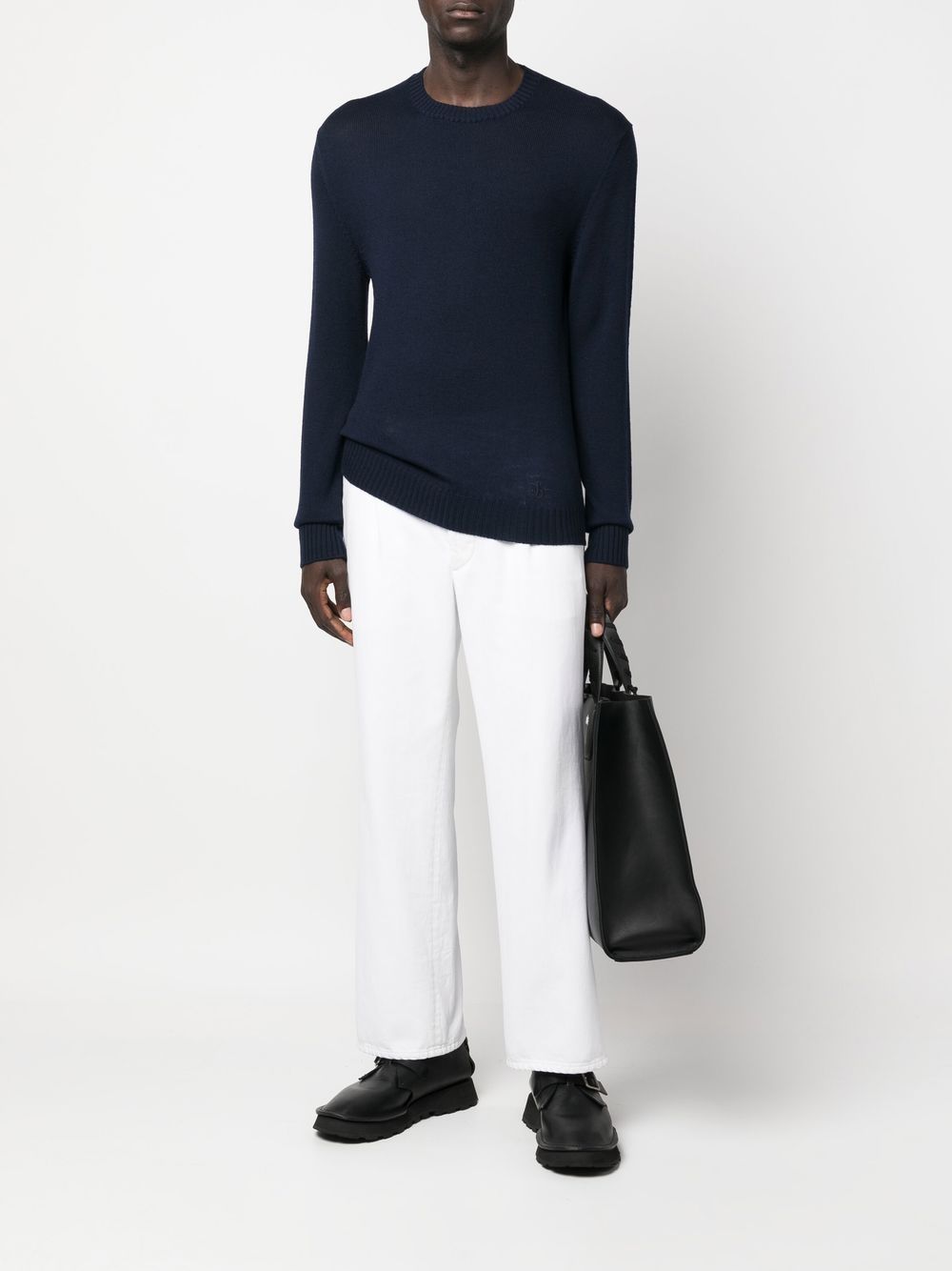 Men Knitted Sweaters Maison-Kitsune Jil Sander embroidered-logo Crew Neck Jumper Blue