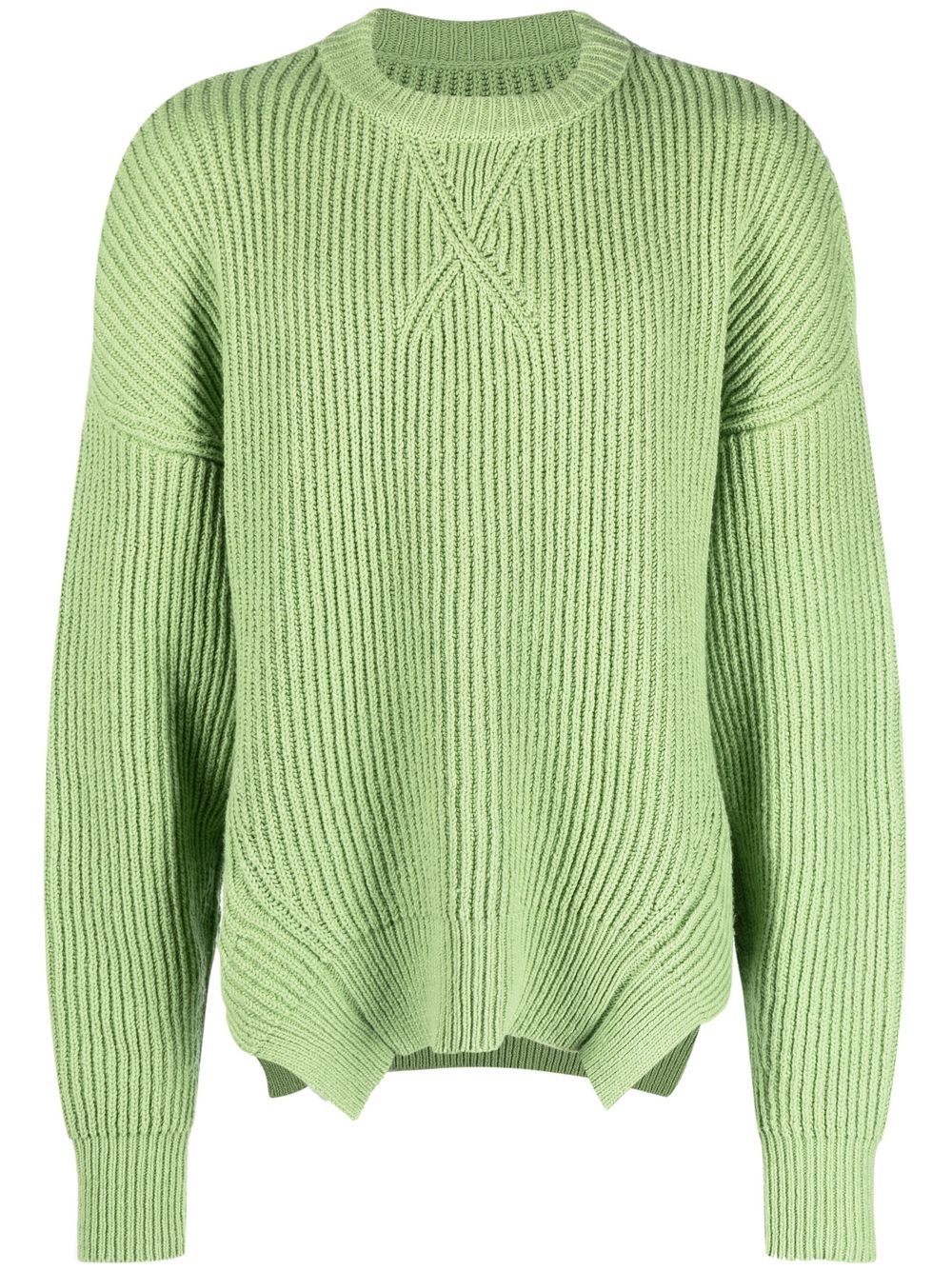 Jil Sander ribbed-knit wool-cotton Sweater Green Men Knitted Sweaters Maison-Kitsune