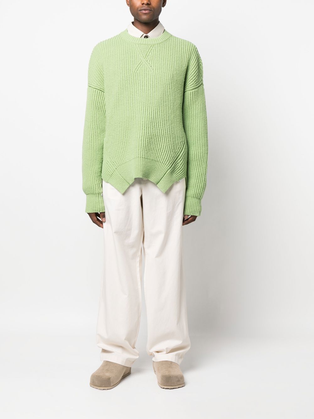 Jil Sander ribbed-knit wool-cotton Sweater Green Men Knitted Sweaters Maison-Kitsune