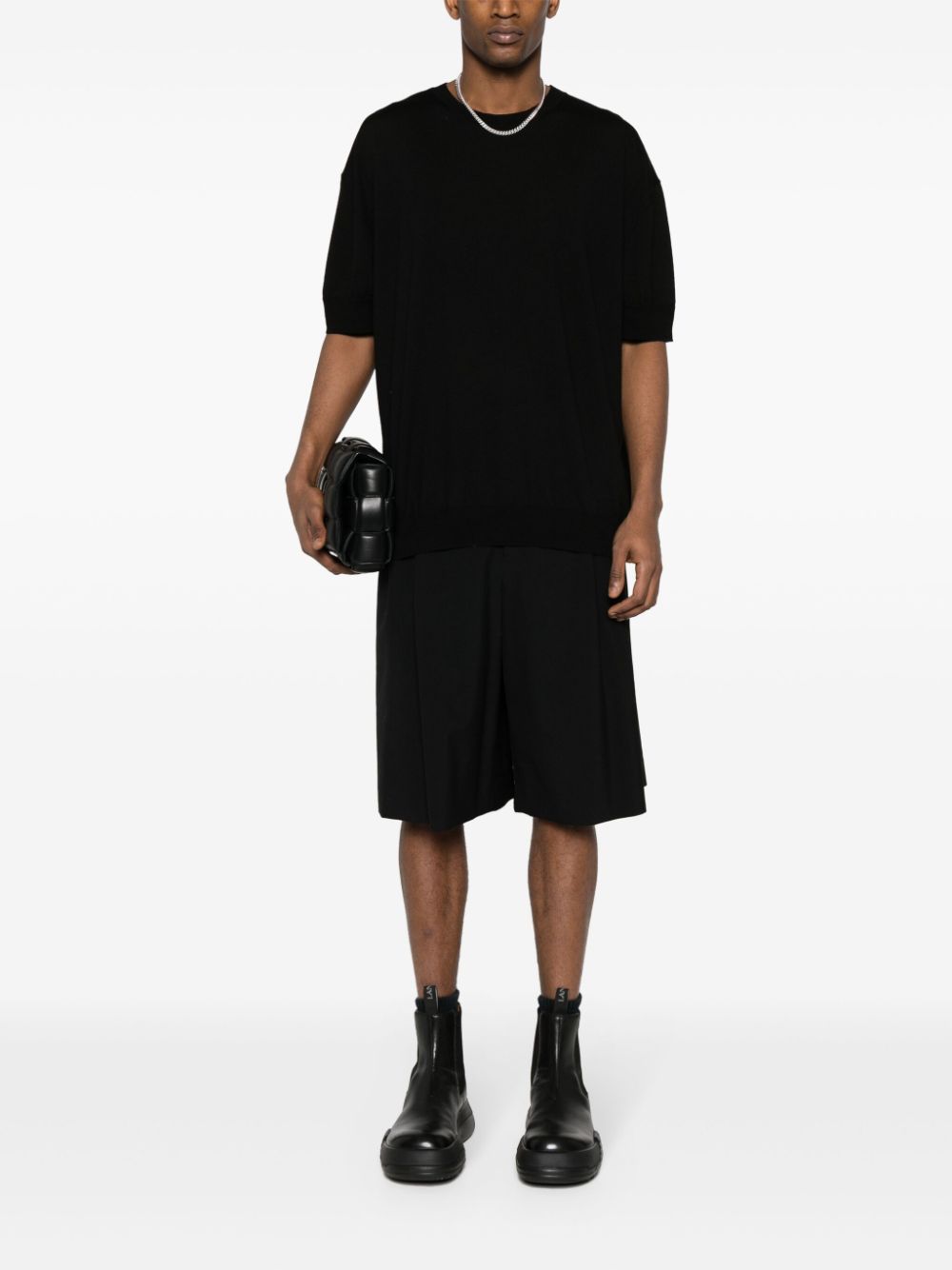 Maison-Kitsune Knitted Sweaters Men Jil Sander short-sleeve Wool Jumper Black