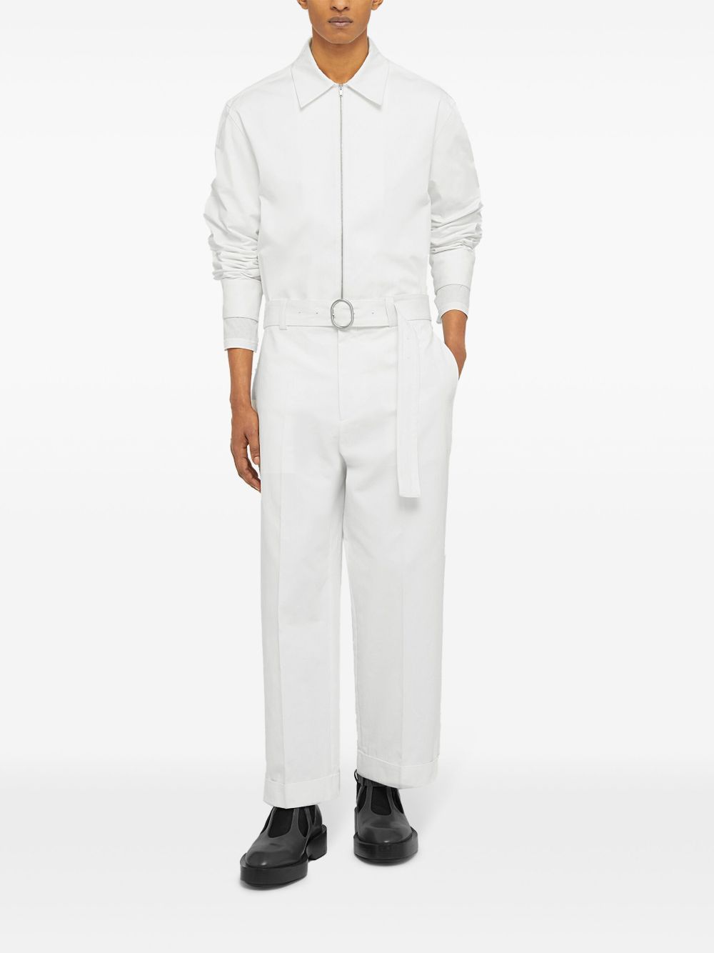 Maison-Kitsune Jil Sander straight-leg Belted Cotton Trousers White Men Regular-Fit & Straight Leg Pants