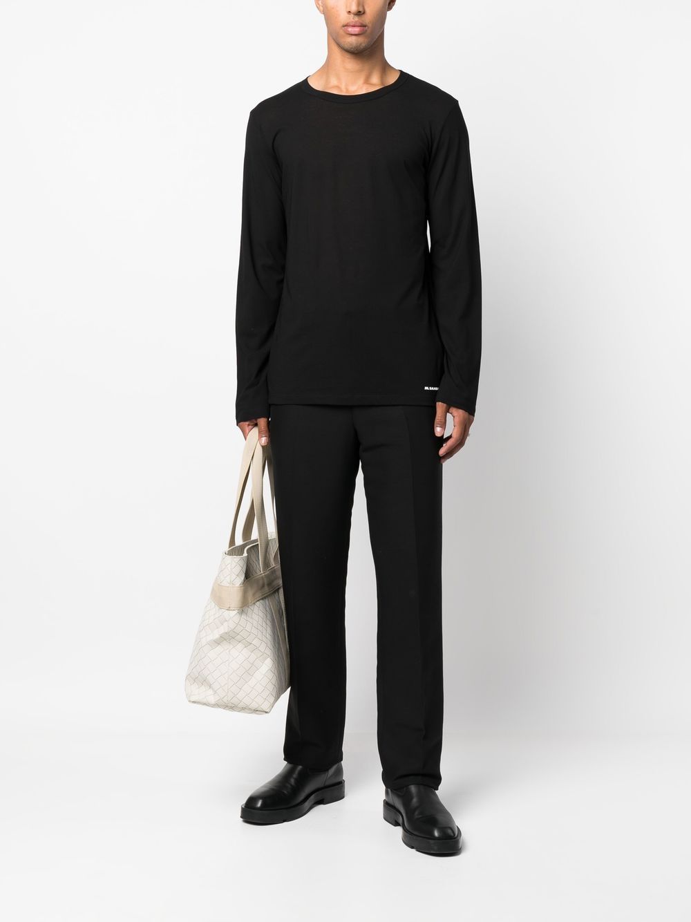 Men T-Shirts Maison-Kitsune Jil Sander long-sleeved Cotton T-shirt Black