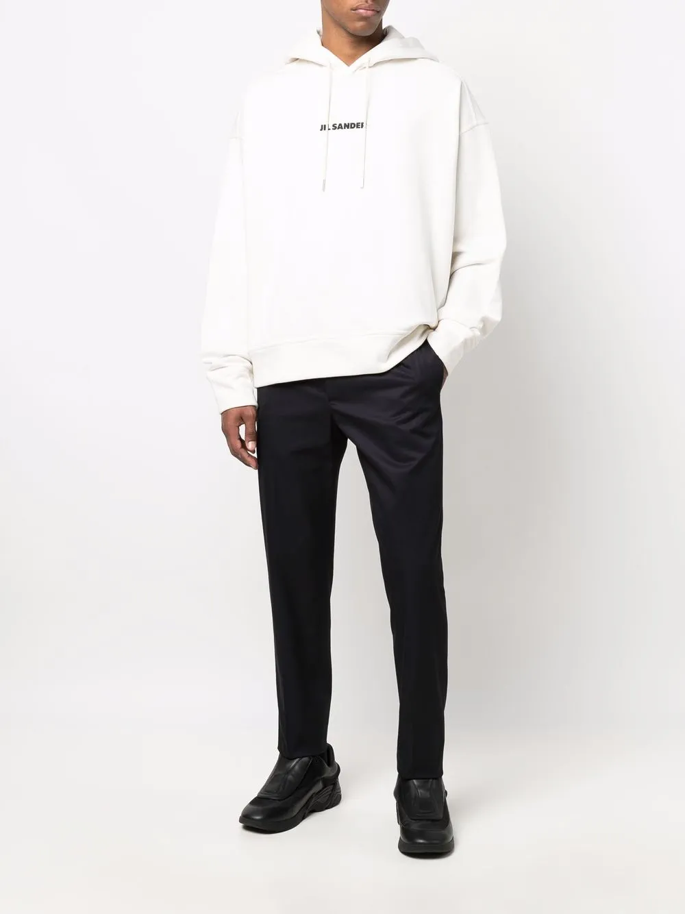 Maison-Kitsune Hoodies Men Jil Sander Logo Print Cotton Hoodie White