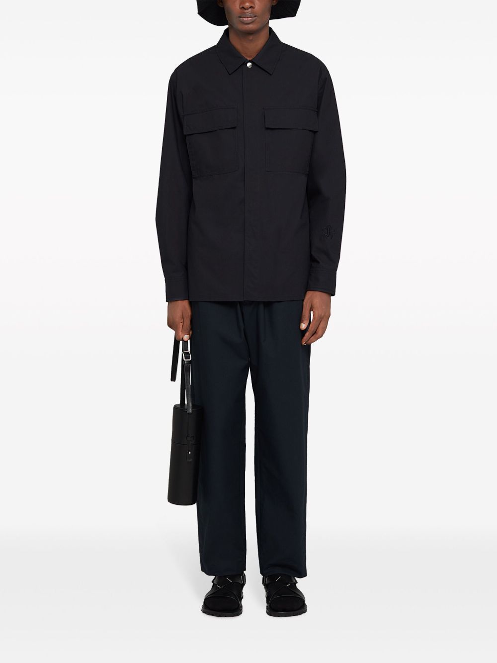 Maison-Kitsune Shirts Men Jil Sander logo-tag Cotton Shirt Blue
