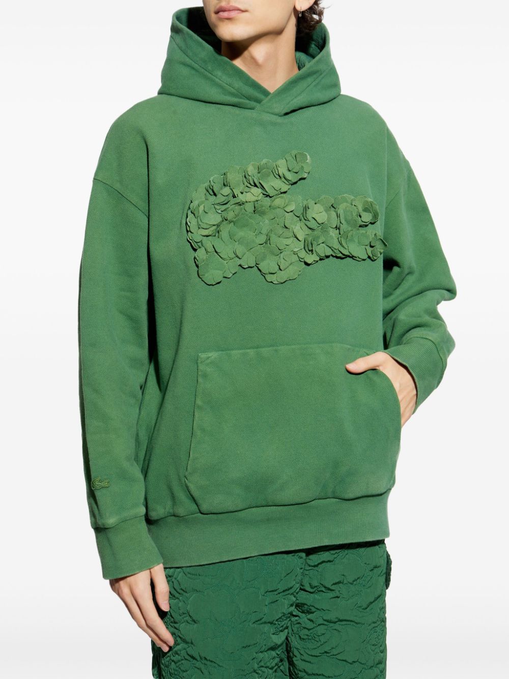 Men Hoodies Maison-Kitsune Lacoste x Lemarié petal-appliqué Hoodie Green