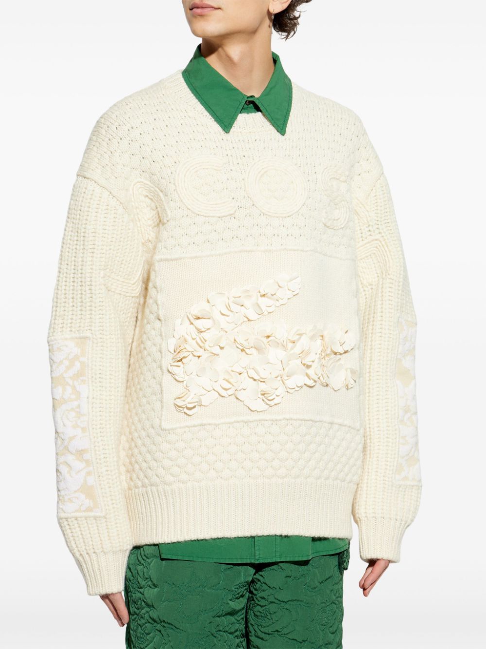 Men Knitted Sweaters Maison-Kitsune Lacoste x Lemarié floral-appliqué Sweater Neutrals